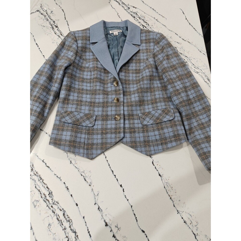 Pendleton Blazer Womens Petite Cropped 100% Wool Coat Plaid Sz 10 Business Dress